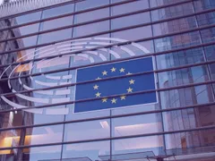EU flag on the European Parliament facade